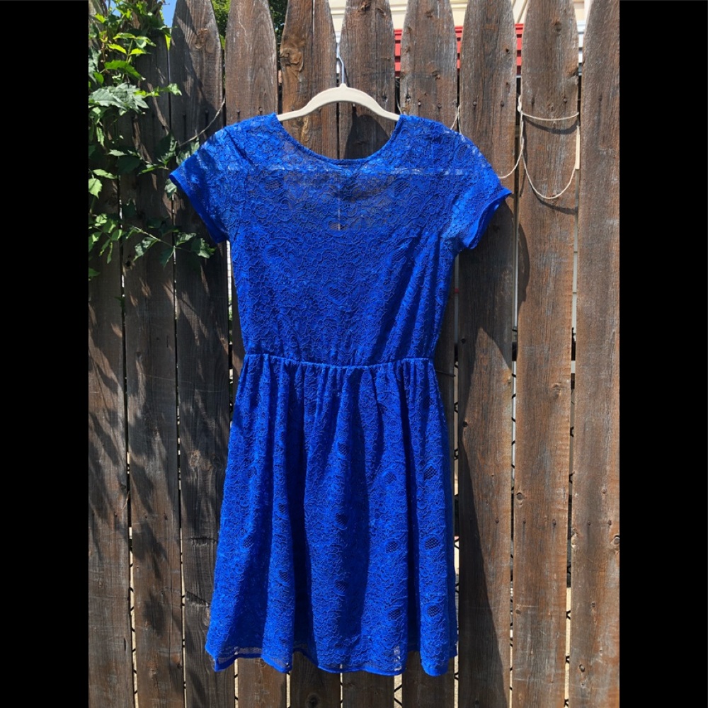 Royal blue lace skater dress